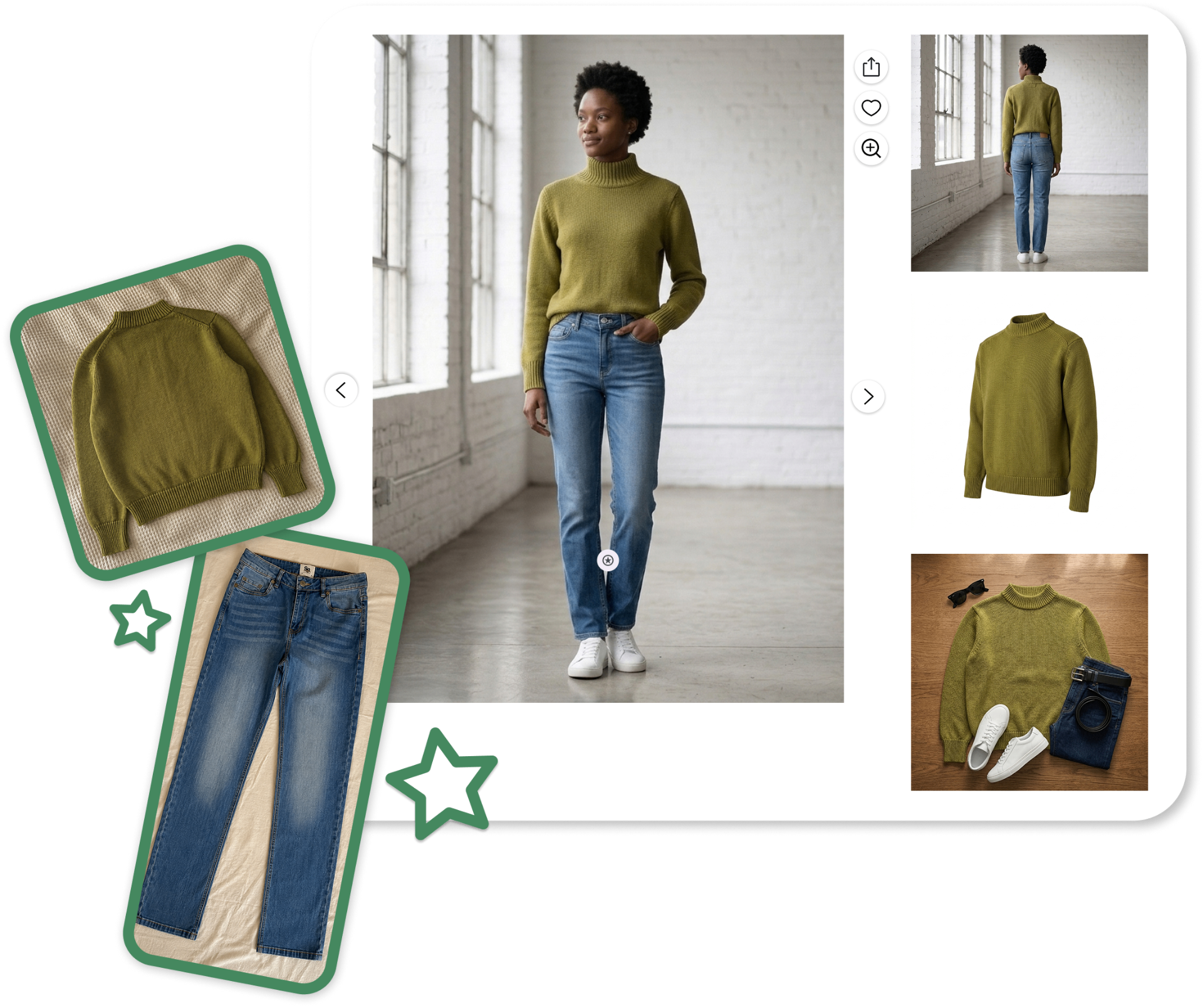 AI fashion model showcase with clothing items