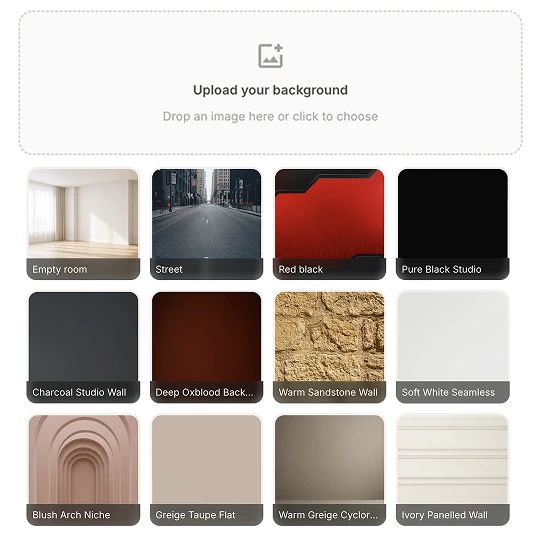Amplyar jewelry background options including studio, lifestyle and brand scenes