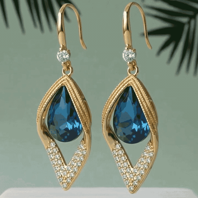 Sapphire teardrop earrings AI-generated video ad — 180-degree product spin for Amazon sponsored brands video